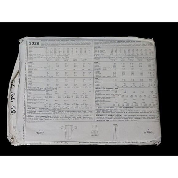 Vtg McCall’s Sewing Pattern #3326 Misses’ Dress – Size Medium - Picture 4 of 6